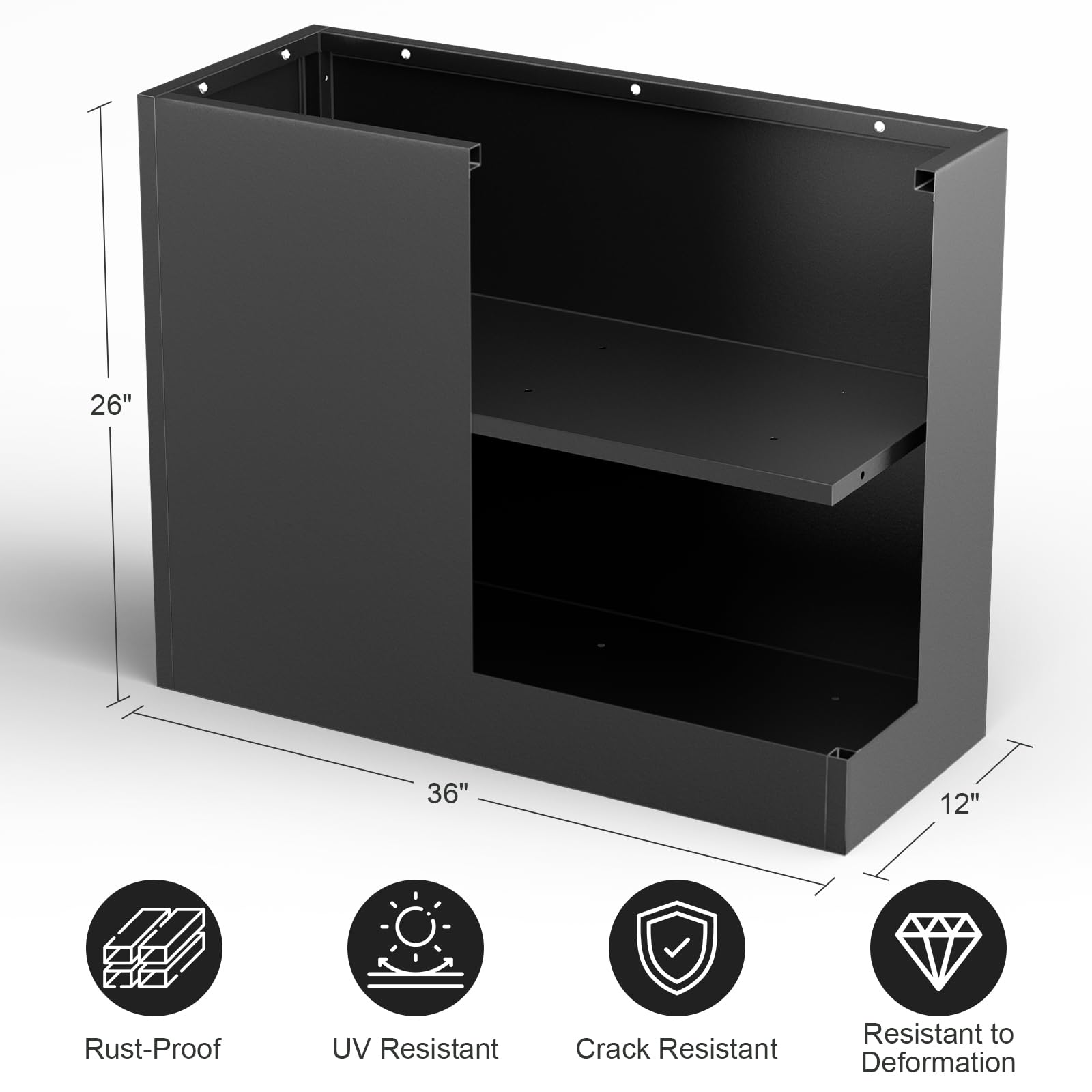 Nessxa Tall Metal Cube Planter for Outdoor Plants 36" L x 12" W x 26" H, Heavy Duty Steel Large Planter Box with Removable Insert Shelf, Modern Décor for Tall Plants, Trees, Flowers (Black)
