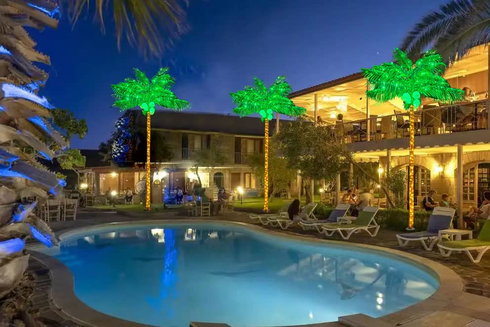 Metal Heavy Duty Palm Tree for Outside Patio, 10.5FT 420 LED Artificial Palm Tree Decor with Coconuts, Lighted Palm Trees Outdoor Pool Tropical Decorations for Home Party Christmas Garden