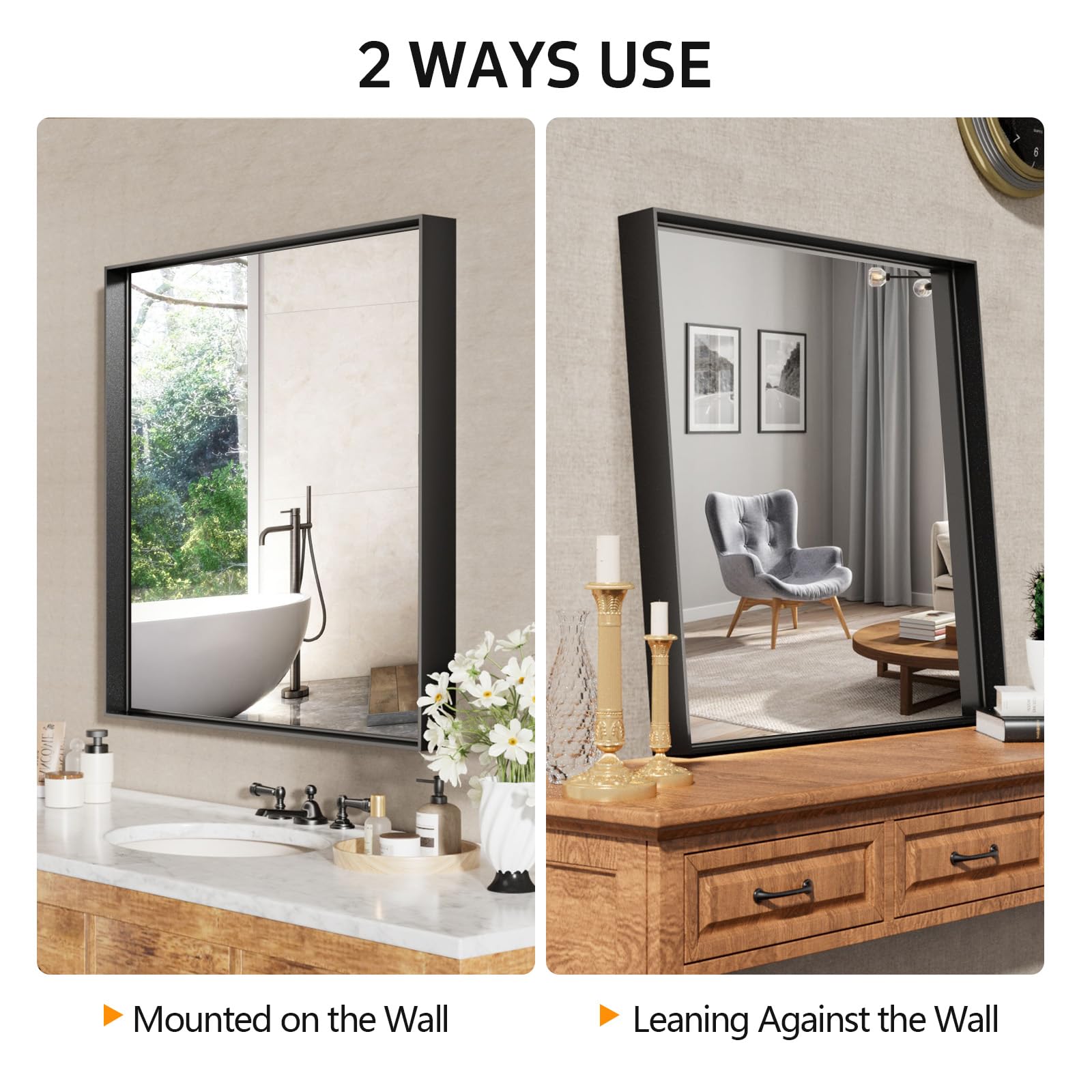 Dimelax 36”x 36” Black Mirror for Bathroom, Square Framed Mirror for Over Sink, Bathroom Vanity Mirrors,Tempered Glass, Decor Wall Mirrors for Entryway, Living Room (Horizontal/Vertical)