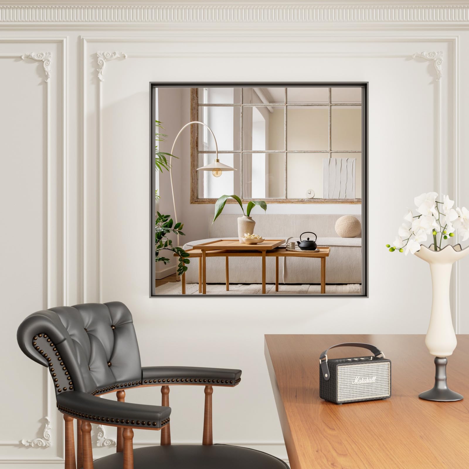 Dimelax 36”x 36” Black Mirror for Bathroom, Square Framed Mirror for Over Sink, Bathroom Vanity Mirrors,Tempered Glass, Decor Wall Mirrors for Entryway, Living Room (Horizontal/Vertical)