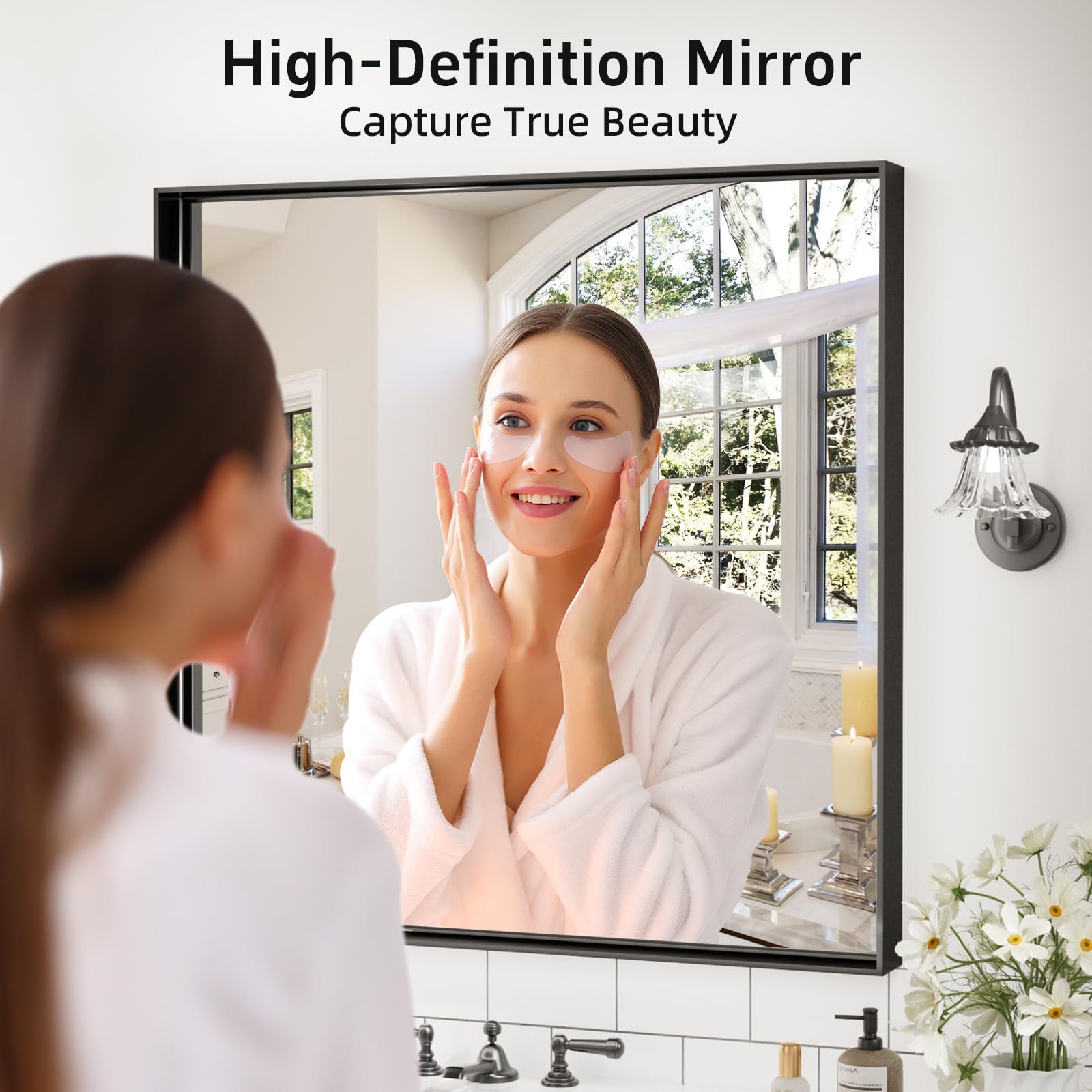 Dimelax 36”x 36” Black Mirror for Bathroom, Square Framed Mirror for Over Sink, Bathroom Vanity Mirrors,Tempered Glass, Decor Wall Mirrors for Entryway, Living Room (Horizontal/Vertical)