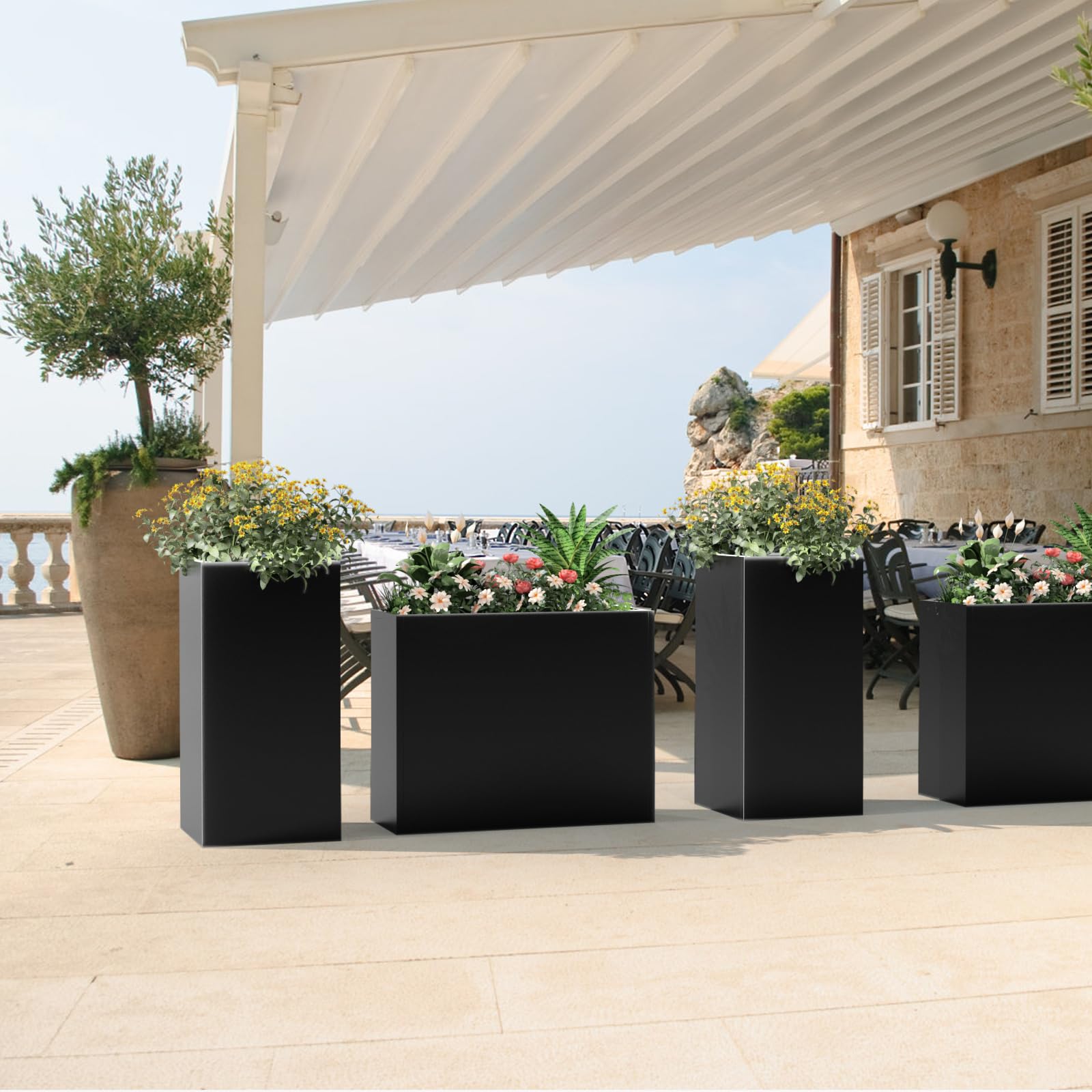 Nessxa Tall Metal Cube Planter for Outdoor Plants 36" L x 12" W x 26" H, Heavy Duty Steel Large Planter Box with Removable Insert Shelf, Modern Décor for Tall Plants, Trees, Flowers (Black)