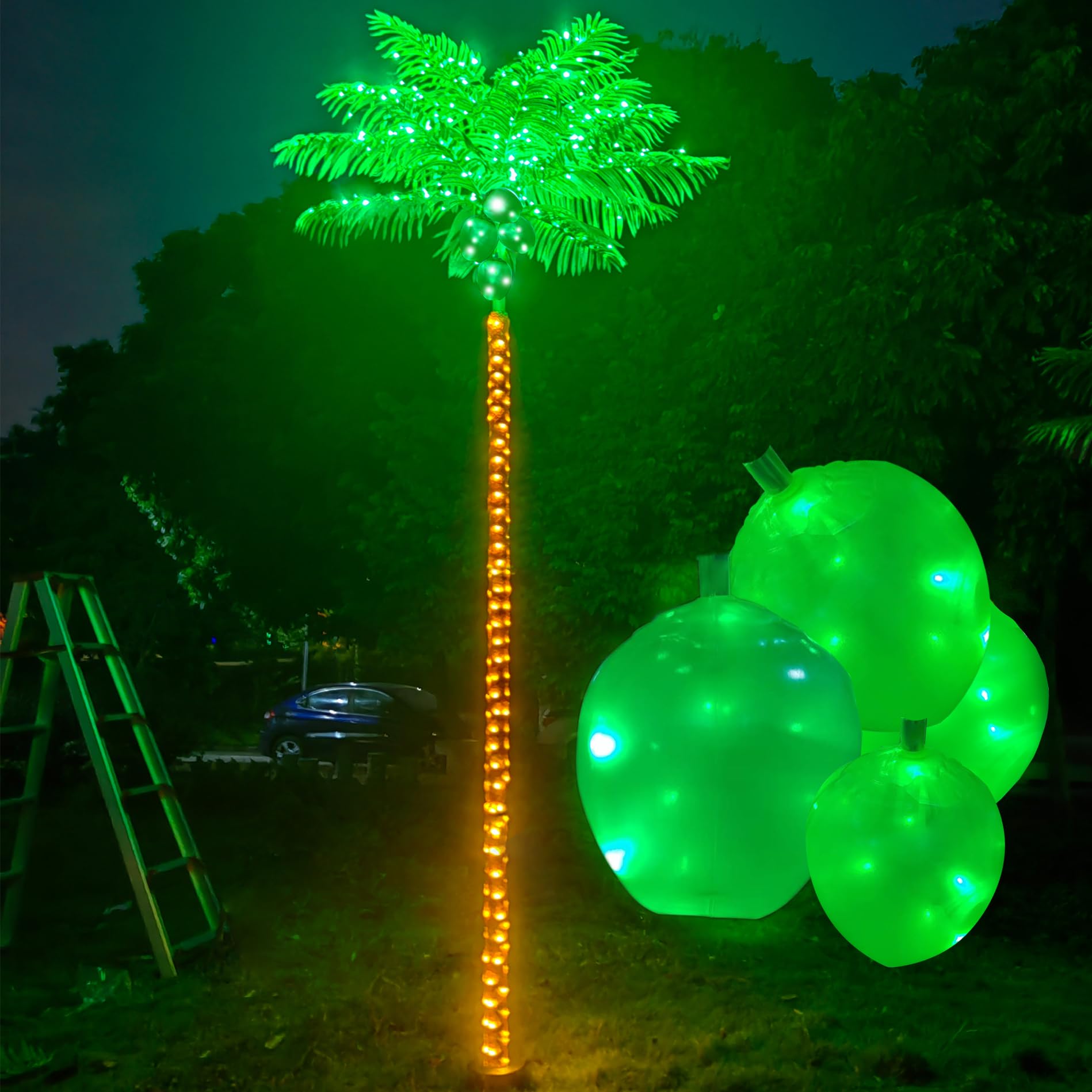 Metal Heavy Duty Palm Tree for Outside Patio, 10.5FT 420 LED Artificial Palm Tree Decor with Coconuts, Lighted Palm Trees Outdoor Pool Tropical Decorations for Home Party Christmas Garden