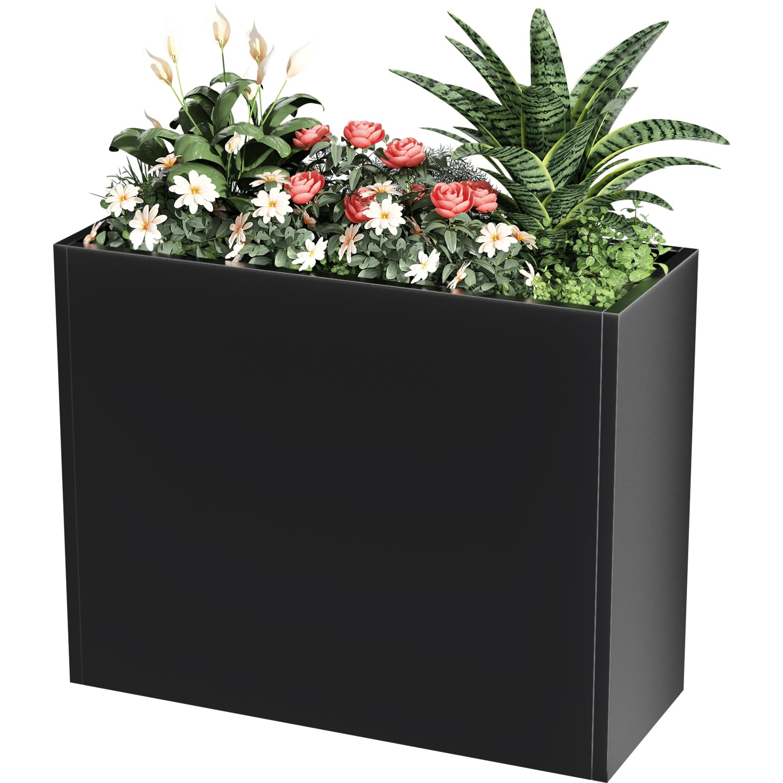 Nessxa Tall Metal Cube Planter for Outdoor Plants 36" L x 12" W x 26" H, Heavy Duty Steel Large Planter Box with Removable Insert Shelf, Modern Décor for Tall Plants, Trees, Flowers (Black)