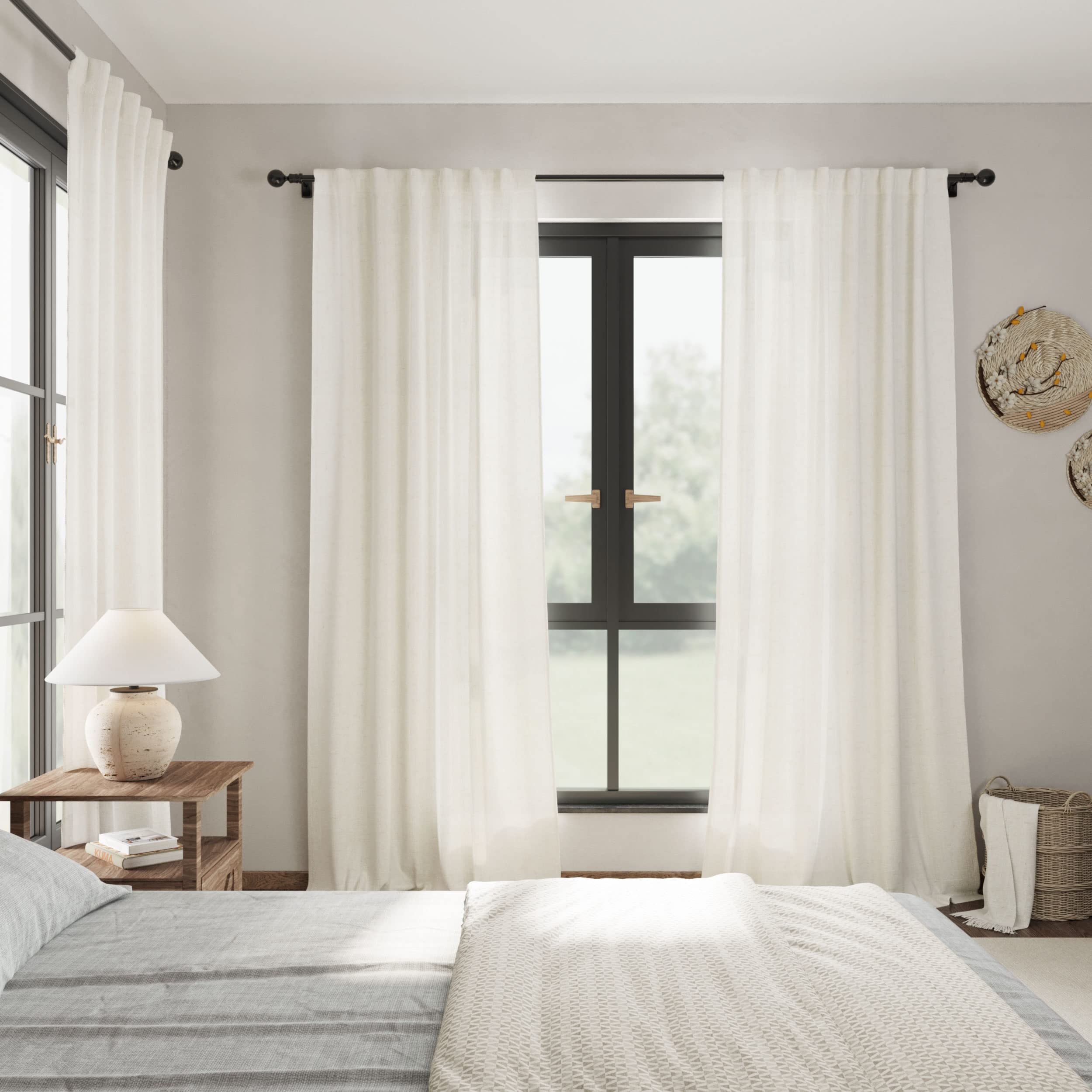 Cream Linen Back Tab Curtains 84 Inch Length for Living Room 2 Panel Set Neutral Modern Farmhouse Window Privacy Semi Sheer Linen Drapes Rustic Pinch Pleated Look Curtain Natural Ivory Colored