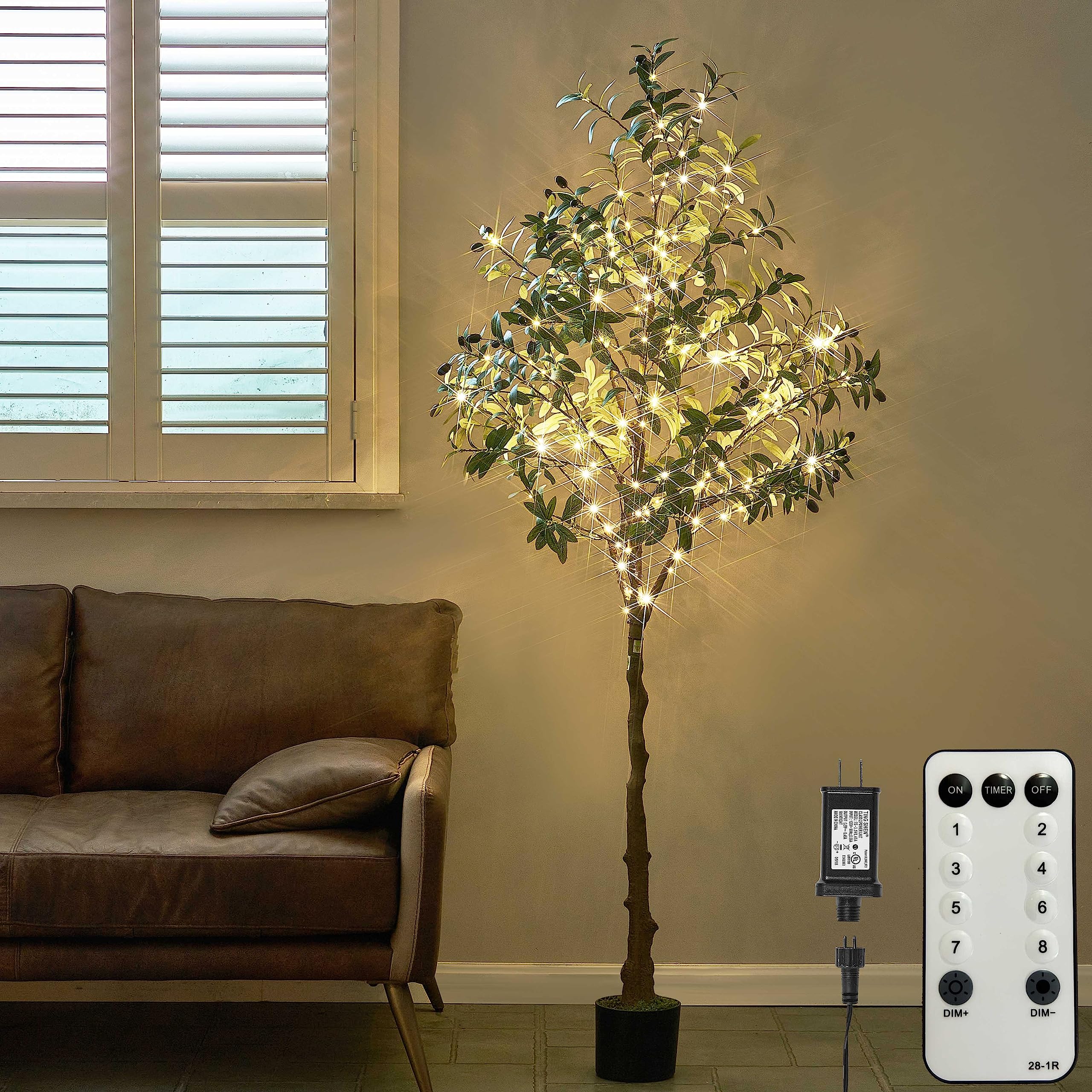 Hairui Lighted Olive Tree with 300 Warm White Fairy Lights 6FT with Dimmer and Timer, Faux Greenery Tree Lights for Indoor Outdoor Home Decoration